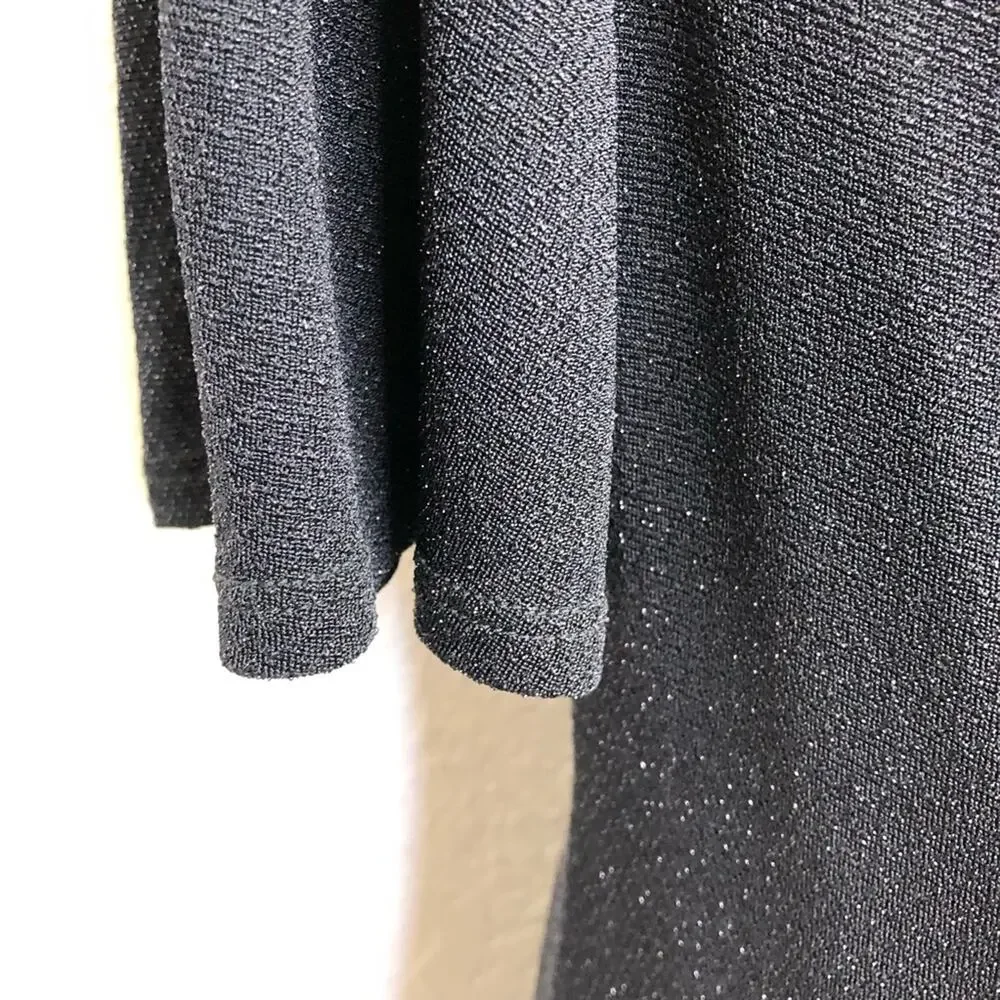 Frank Lyman Design black metallic cowl neck slit sleeve midi dress size 12